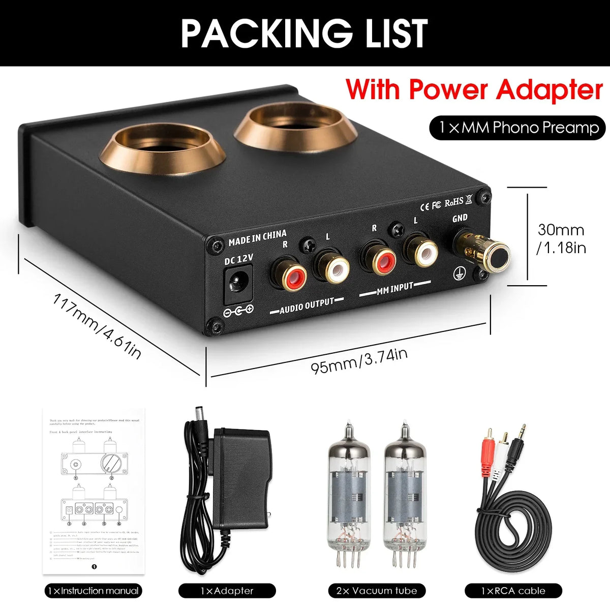 Nobsound Mini MM RIAA Phono Stage Turntable Preamp HiFi Stereo Audio Vacuum Tube Preamplifier Dekstop AUX Preamp