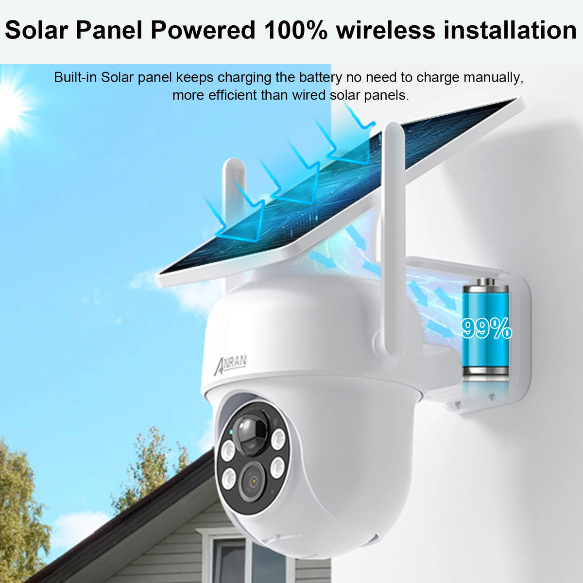 ANRAN Solar Camera 1/2pcs 3/5MP Outdoor 2.4G Wifi Security Camera Battery Cameras Home Surveillance Protection PIR Human Detect,Color Night Vision,IP66 Waterproof
