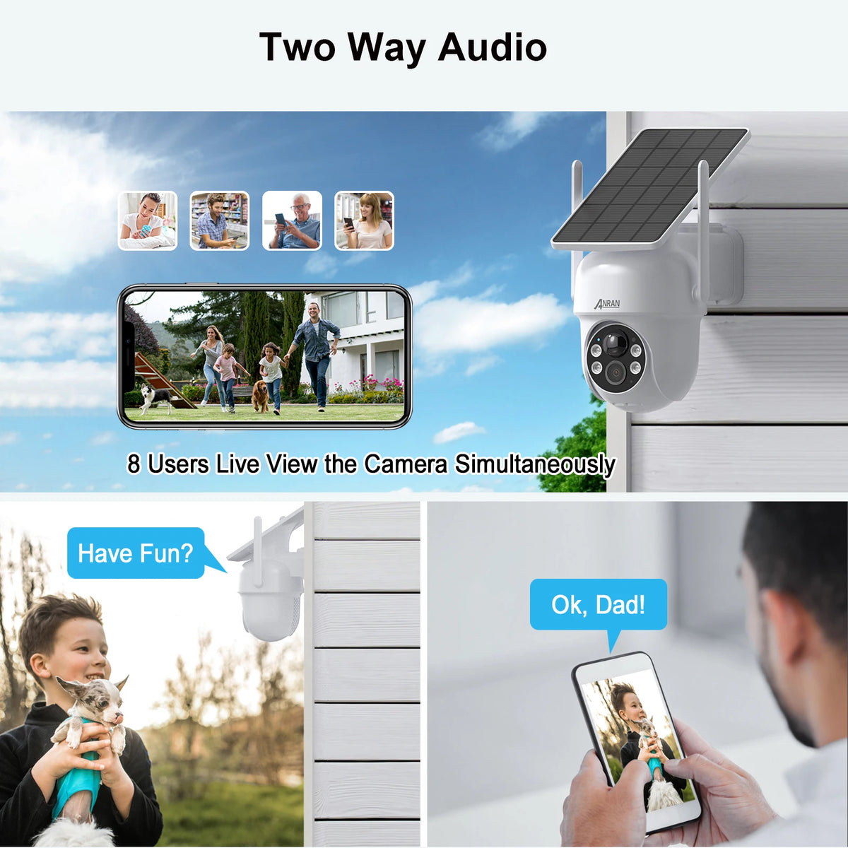 ANRAN Solar Camera 1/2pcs 3/5MP Outdoor 2.4G Wifi Security Camera Battery Cameras Home Surveillance Protection PIR Human Detect,Color Night Vision,IP66 Waterproof