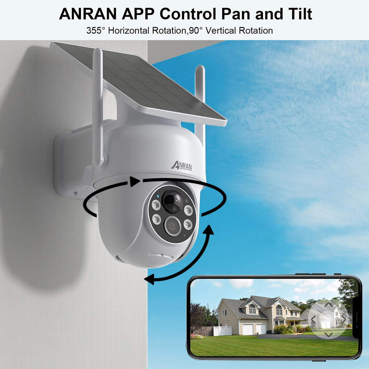 ANRAN Solar Camera 1/2pcs 3/5MP Outdoor 2.4G Wifi Security Camera Battery Cameras Home Surveillance Protection PIR Human Detect,Color Night Vision,IP66 Waterproof