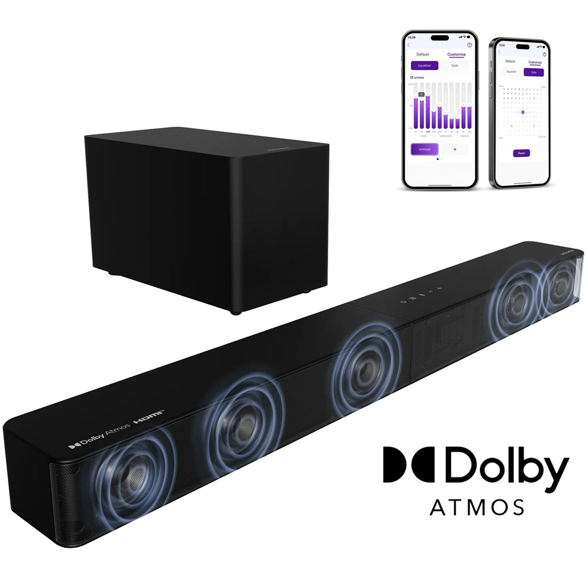ULTIMEA Poseidon M60 Boom 5.1ch Soundbar with Dolby Atmos, 340W Home Theater System with 5.25" Wired Subwoofer, APP Control