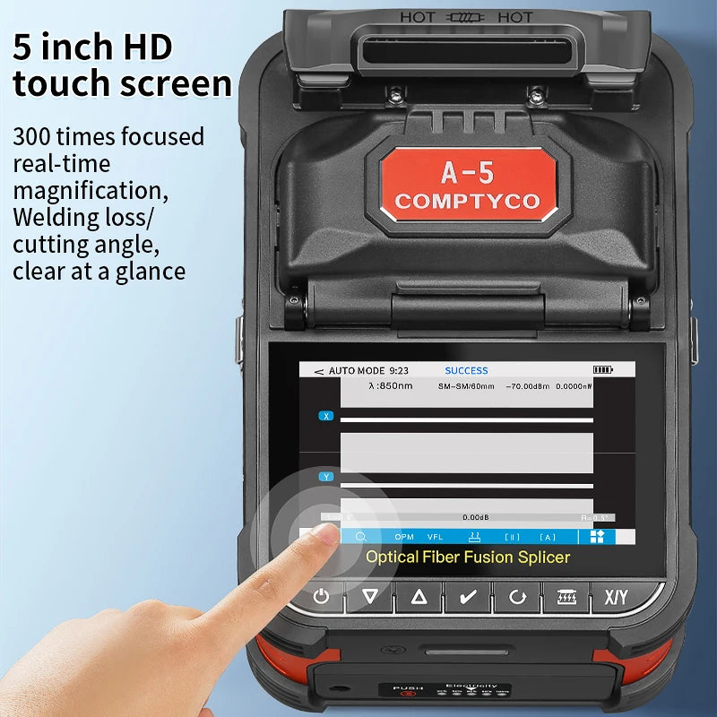 COMPTYCO A-5 Fiber Optic Fusion Splicer SM MM Multilingual Optical Fiber Welding Machine Fiber Core Hot Melt Built in OPM VFL
