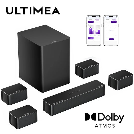 ULTIMEA 500W 7.1ch Dolby Atmos Soundbar with Wireless Subwoofer & 4 Surround Speakers, Home Theater System with APP Control