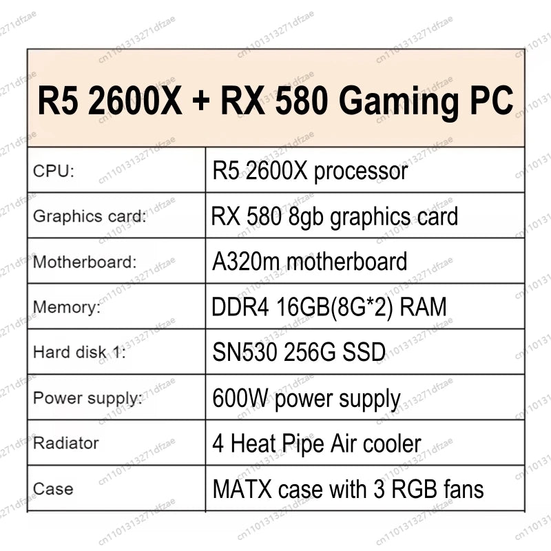 R5 2600X Desktop PC, 16GB RAM, 256GB SSD, RX580, Win10/11 Prebuilt Gaming PC, A320m pC Motherboard