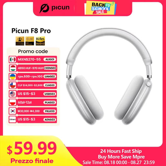 Picun F8 Pro ANC Wireless Headphones 3D Spatial Audio Head Tracking -52dB ANC HIFI Bluetooth Headset ENC HD Mic Low-Latency APP
