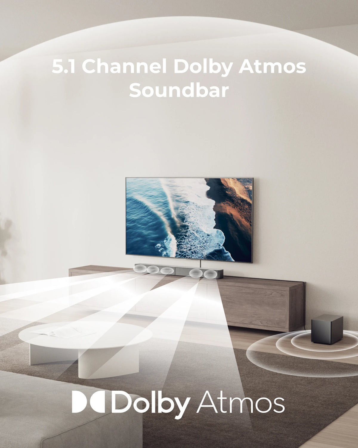 ULTIMEA Poseidon M60 Boom 5.1ch Soundbar with Dolby Atmos, 340W Home Theater System with 5.25" Wired Subwoofer, APP Control