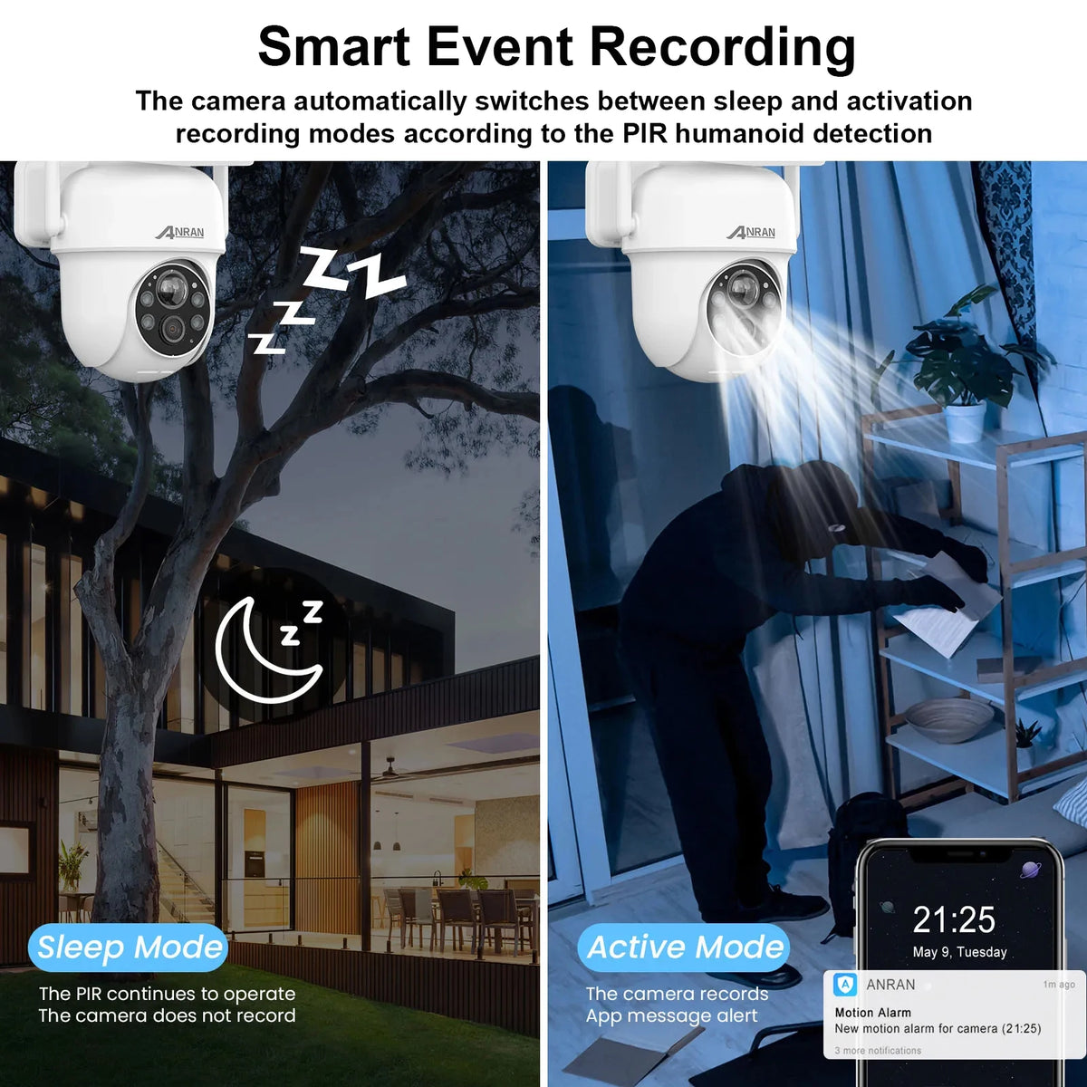 ANRAN Solar Camera 1/2pcs 3/5MP Outdoor 2.4G Wifi Security Camera Battery Cameras Home Surveillance Protection PIR Human Detect,Color Night Vision,IP66 Waterproof