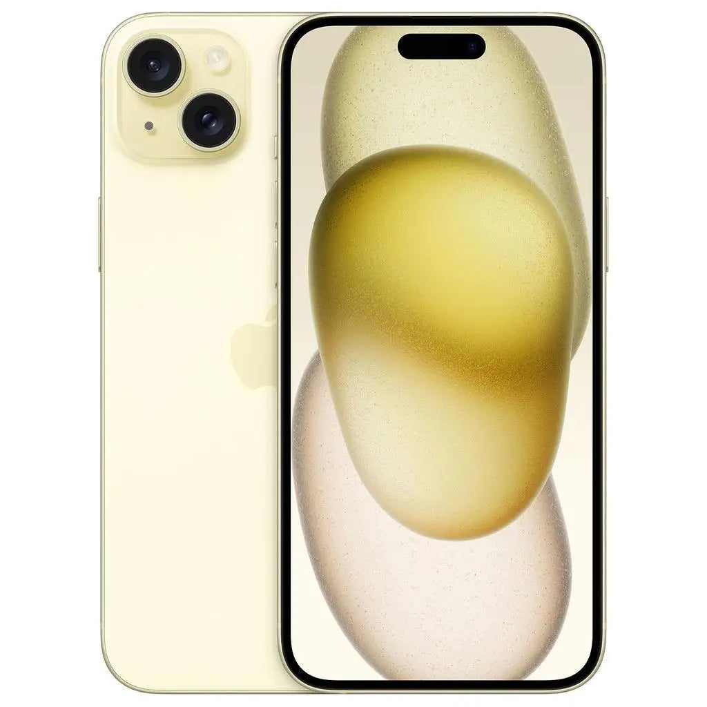 Grade 1‑4 Used Refurbished Apple iPhone 15 Plus Model A2847, Yellow‑Genuine Original Cellphone, Authentic Hardware, Free USB Charging Cord Supplied
