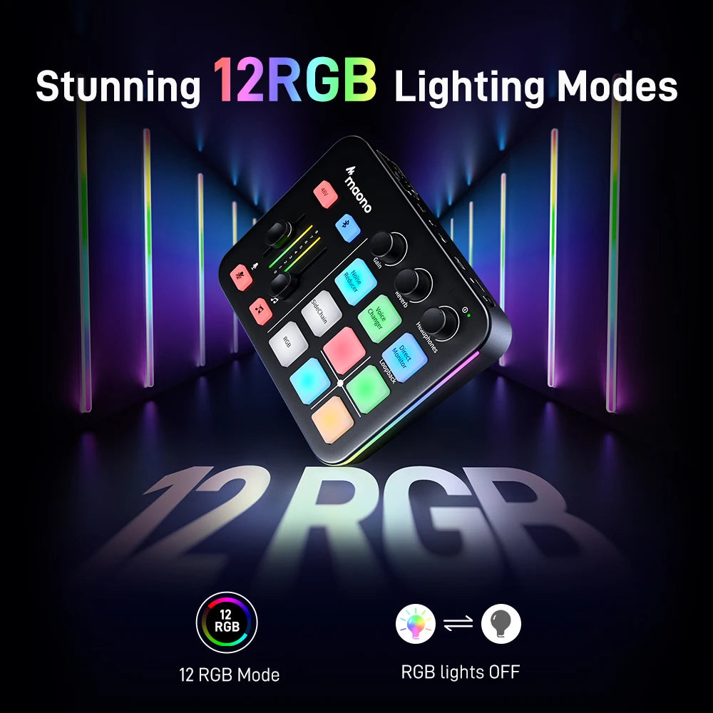 MAONO G1 NEO Gaming Audio Mixer Audio Interface with Pro-preamp, RGB, Bluetooth, 48V Phantom Power for Live Streaming, Podcasting, Content Create, Gaming MaonoCaster G1 NEO Audio Interface (Not for USB Microphone)