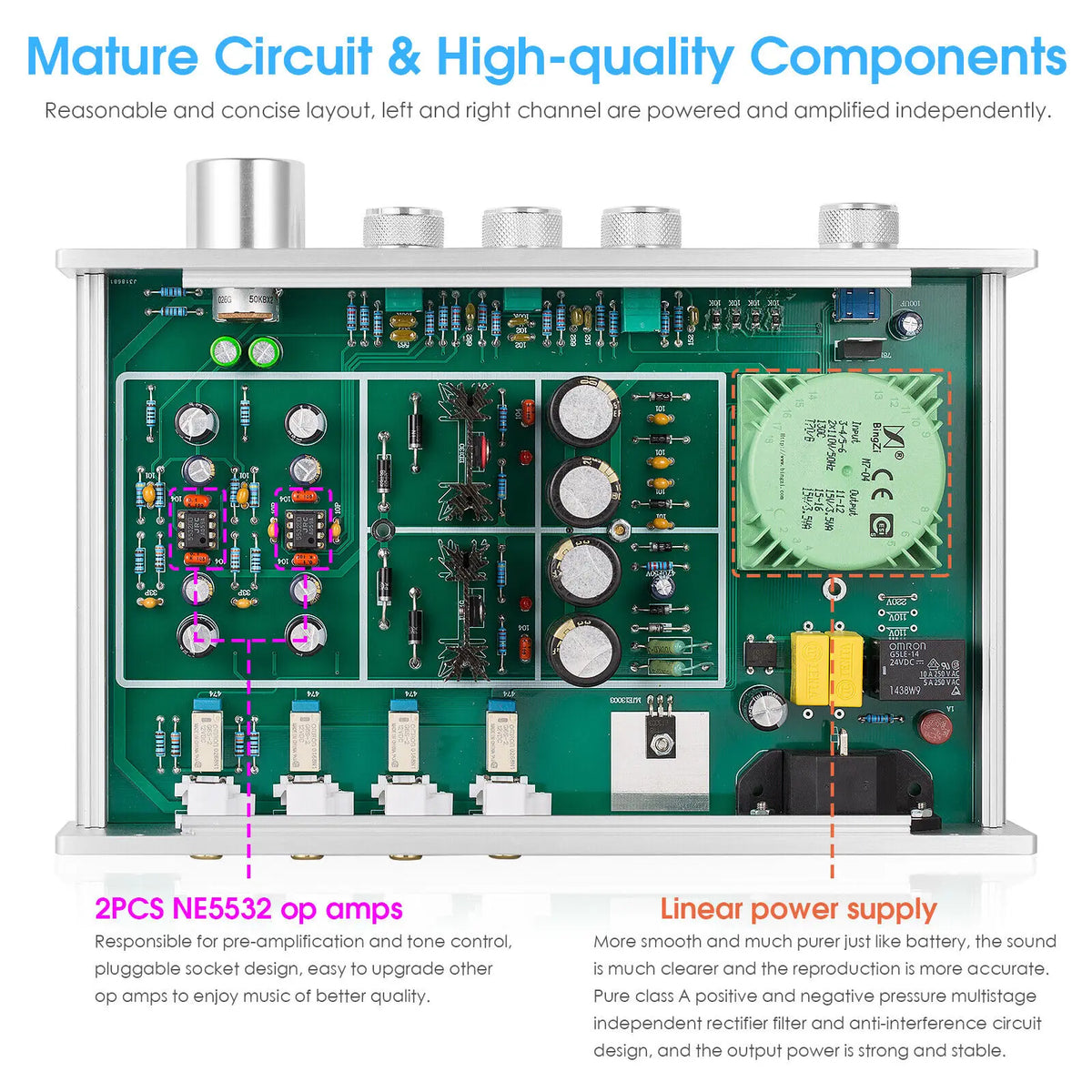 Nobsound HiFi 3-way Class A Digital Stereo Preamplifier 2.0 Channel Home Audio Preamp