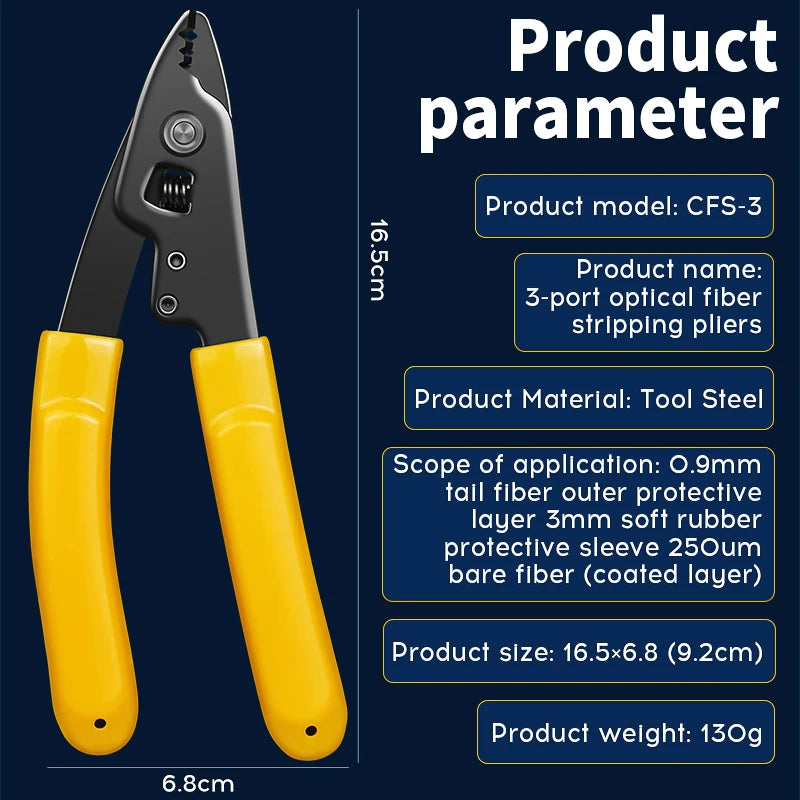 Fiber Optic Tool Kit Three-port Optical Fiber Stripper Wire Strippers Fiber Stripping Pliers Leather Wire Stripper FTTH Tools