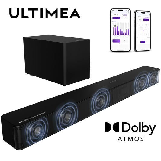 ULTIMEA Poseidon M60 Boom 5.1ch Soundbar with Dolby Atmos, 340W Home Theater System with 5.25" Wired Subwoofer, APP Control