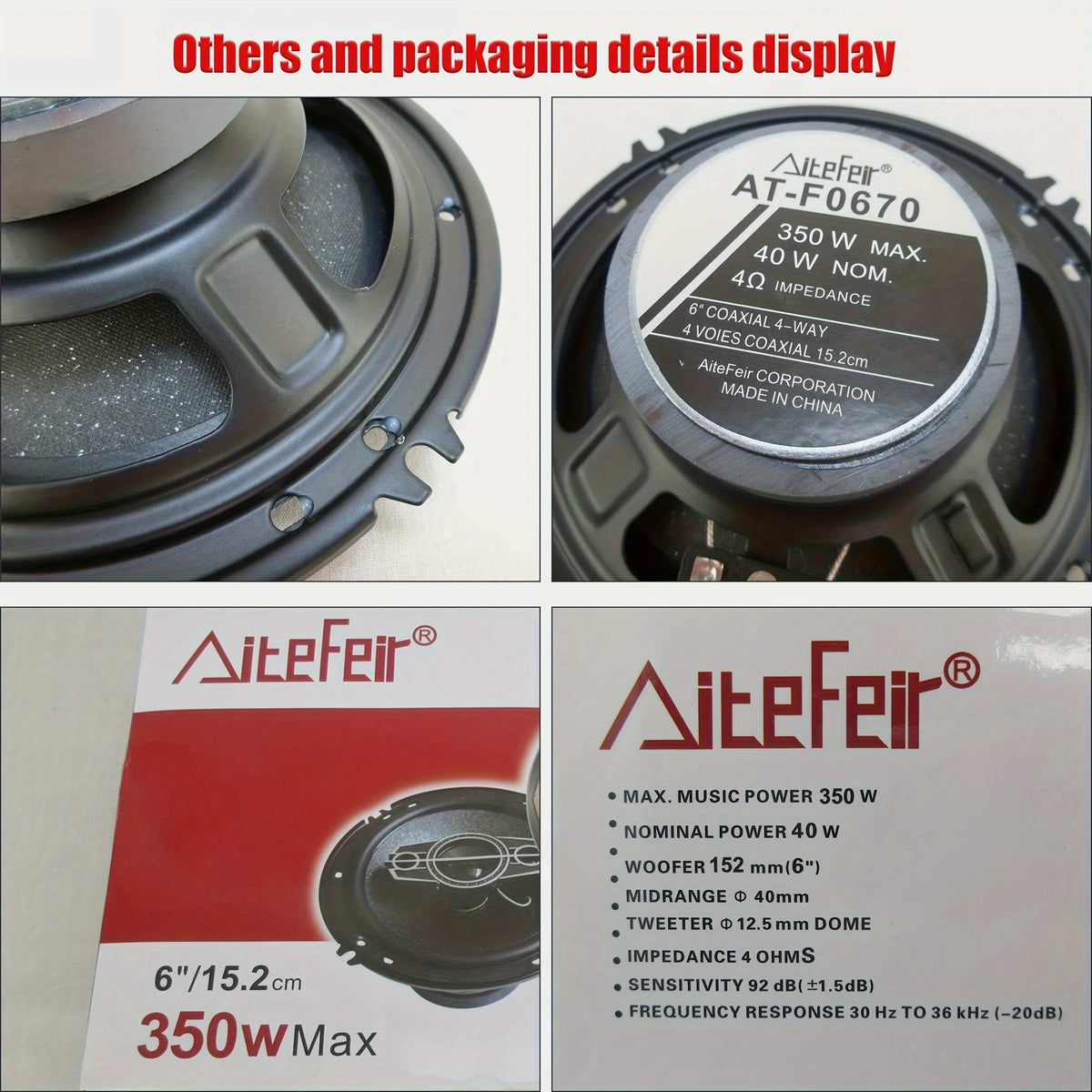 1-Pair 6lnch 700W 4-Way Car HiFi Coaxial Speaker with Dust Cover And AudioCableCar Door Auto Audio Usic Stereo Full Range Frequency Speakers