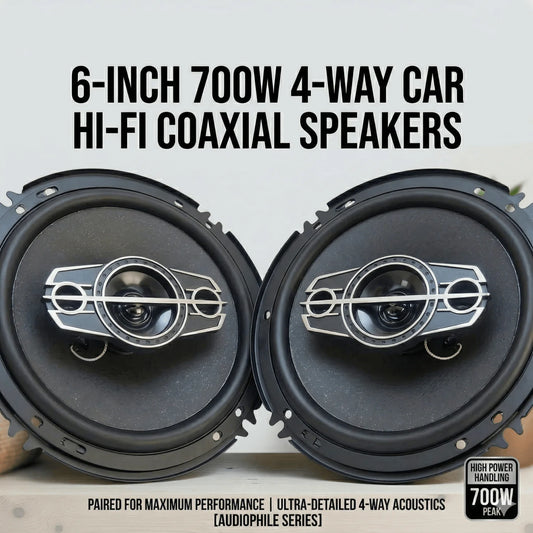 1-Pair 6lnch 700W 4-Way Car HiFi Coaxial Speaker with Dust Cover And AudioCableCar Door Auto Audio Usic Stereo Full Range Frequency Speakers